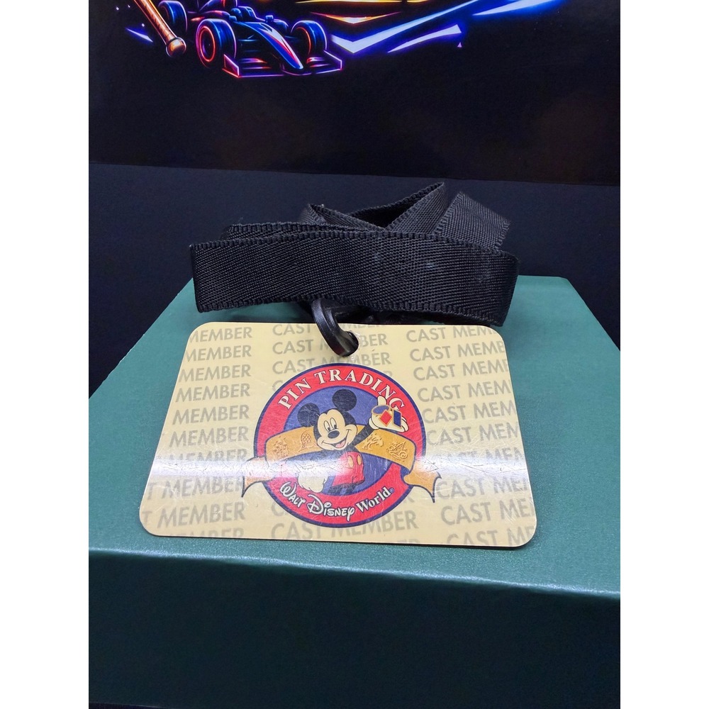 Walt Disney World Pin Trading Cast Member Lanyard Mickey Mouse Badge Black Strap